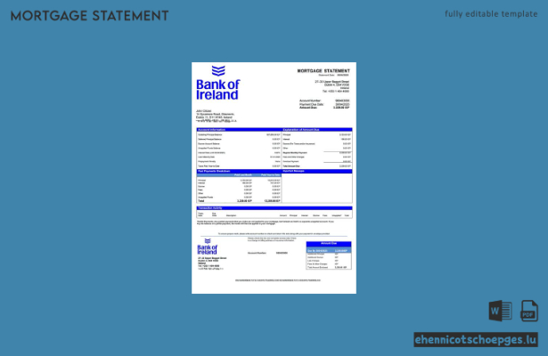 Beispiel eines Hypothekenauszugs der Bank of Ireland (Word- und PDF-Datei)